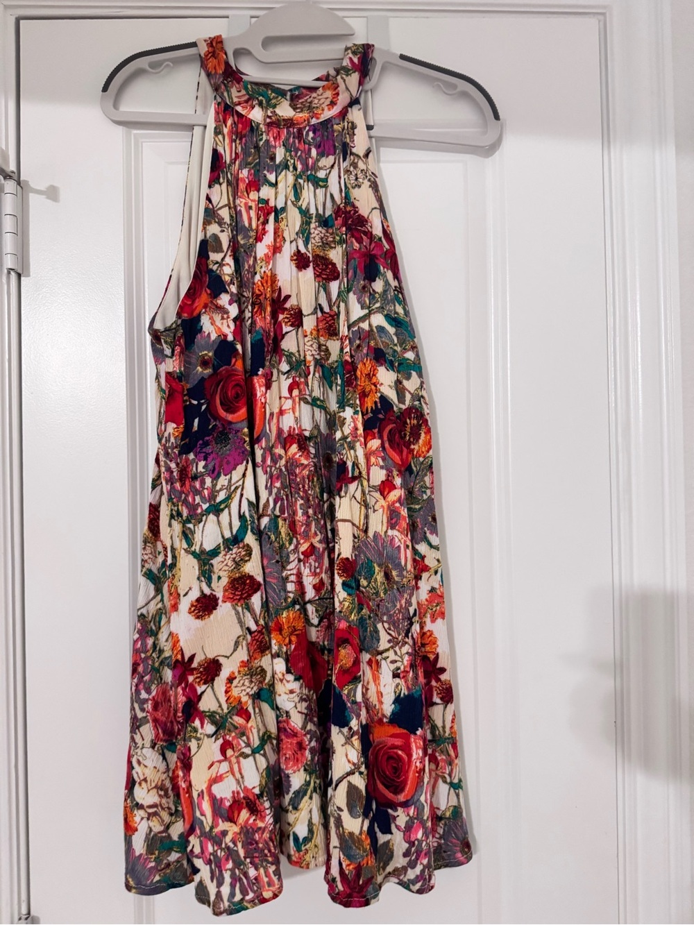 Floral short Print A-Line Skirt in Ivory with Multicolor Blooms